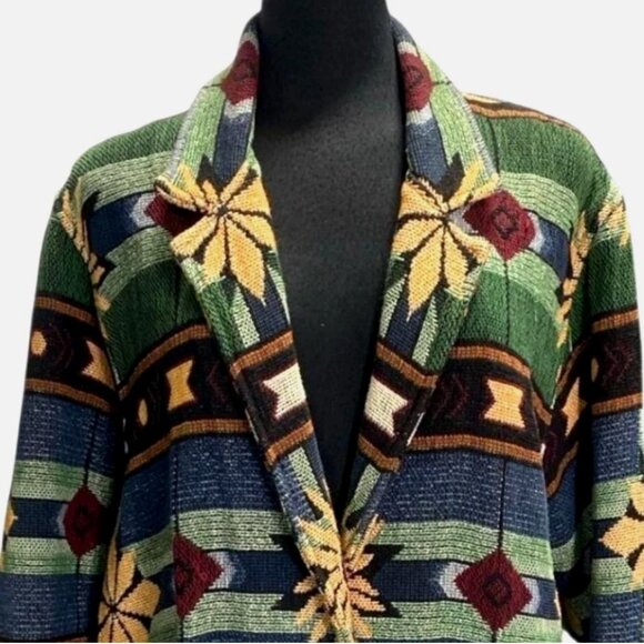 Vintage Painted Pony Western USA Made Jacket Woven Knit Tapestry Blazer One Size - Picture 2 of 12